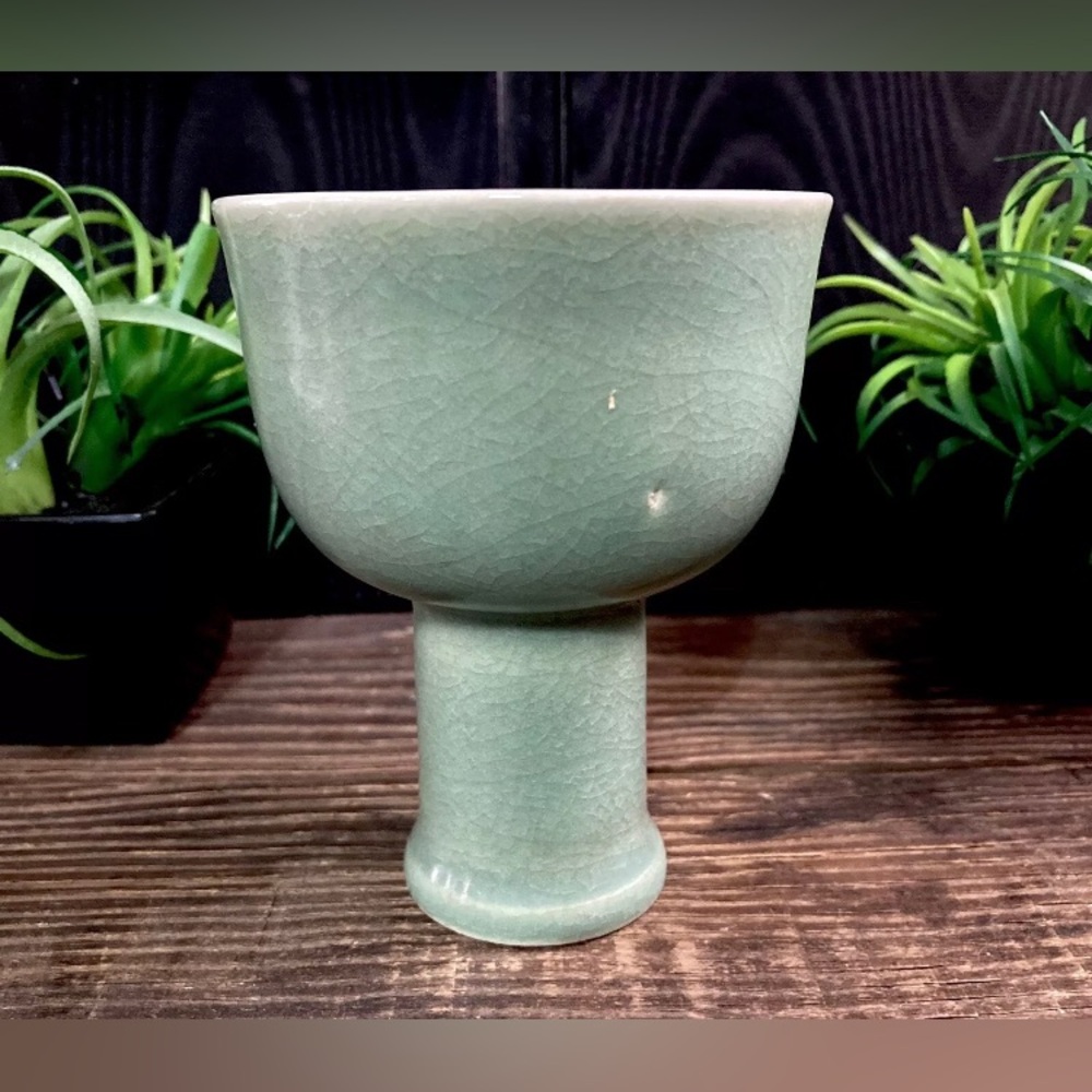 Rare Vintage Chinese Celadon Green Glazed Stem Cup - Picture 5 of 11